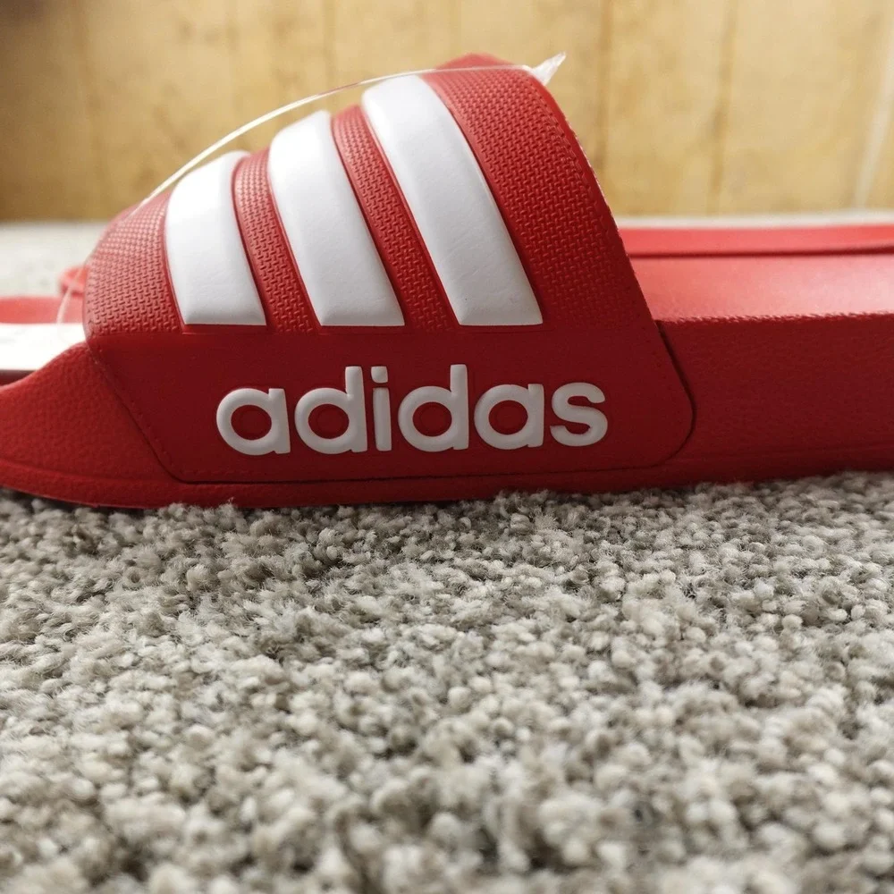 NEW Adidas Slide Sandals Shoes Mens 18 Red White‎ 3 Stripe Slip On Pool GZ5892